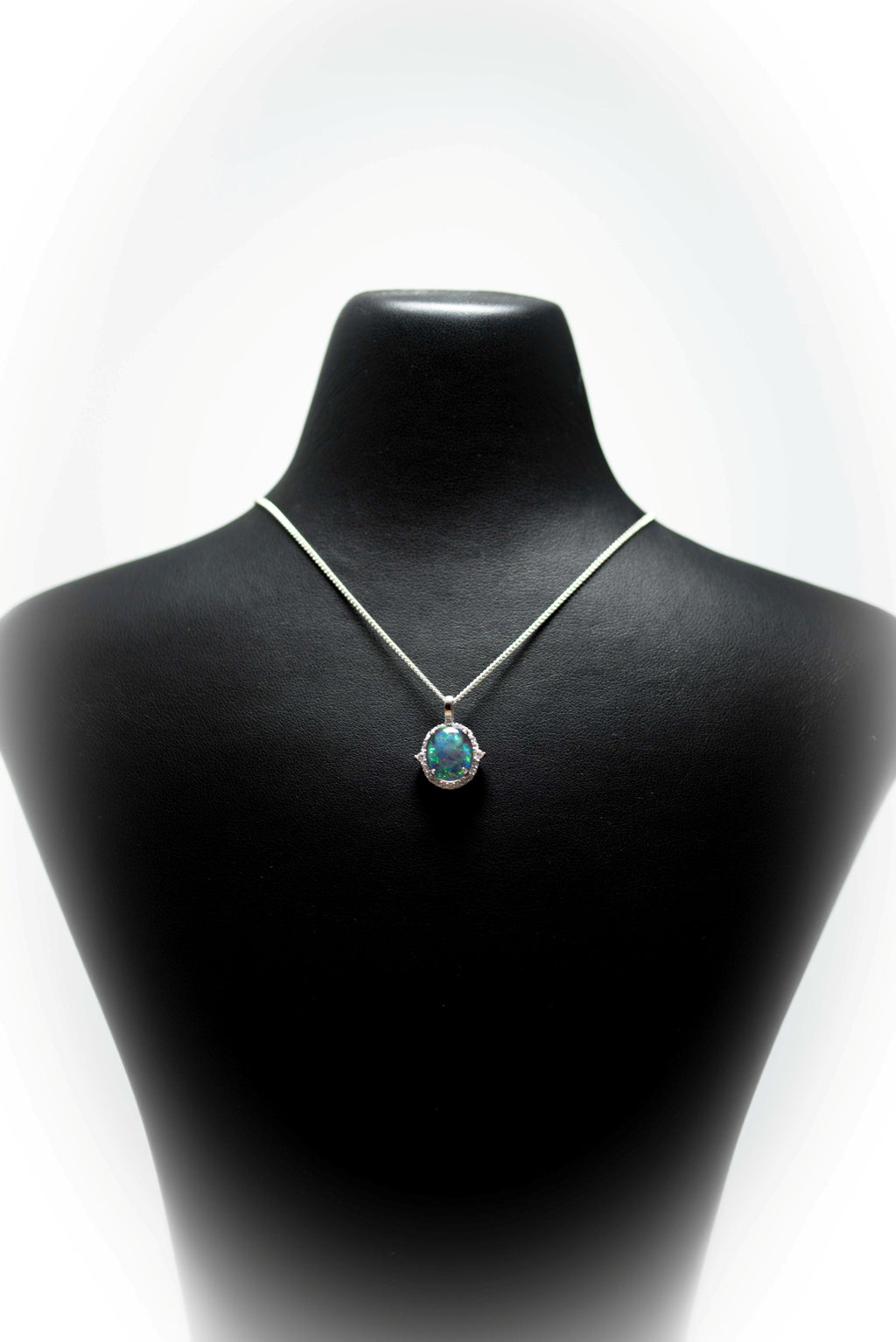 Australian Opal Halo Cluster Luxury Design - Multi Color Fire Opal Necklace - Sterling Silver White Gold Plating - Green Blue Gem Stone