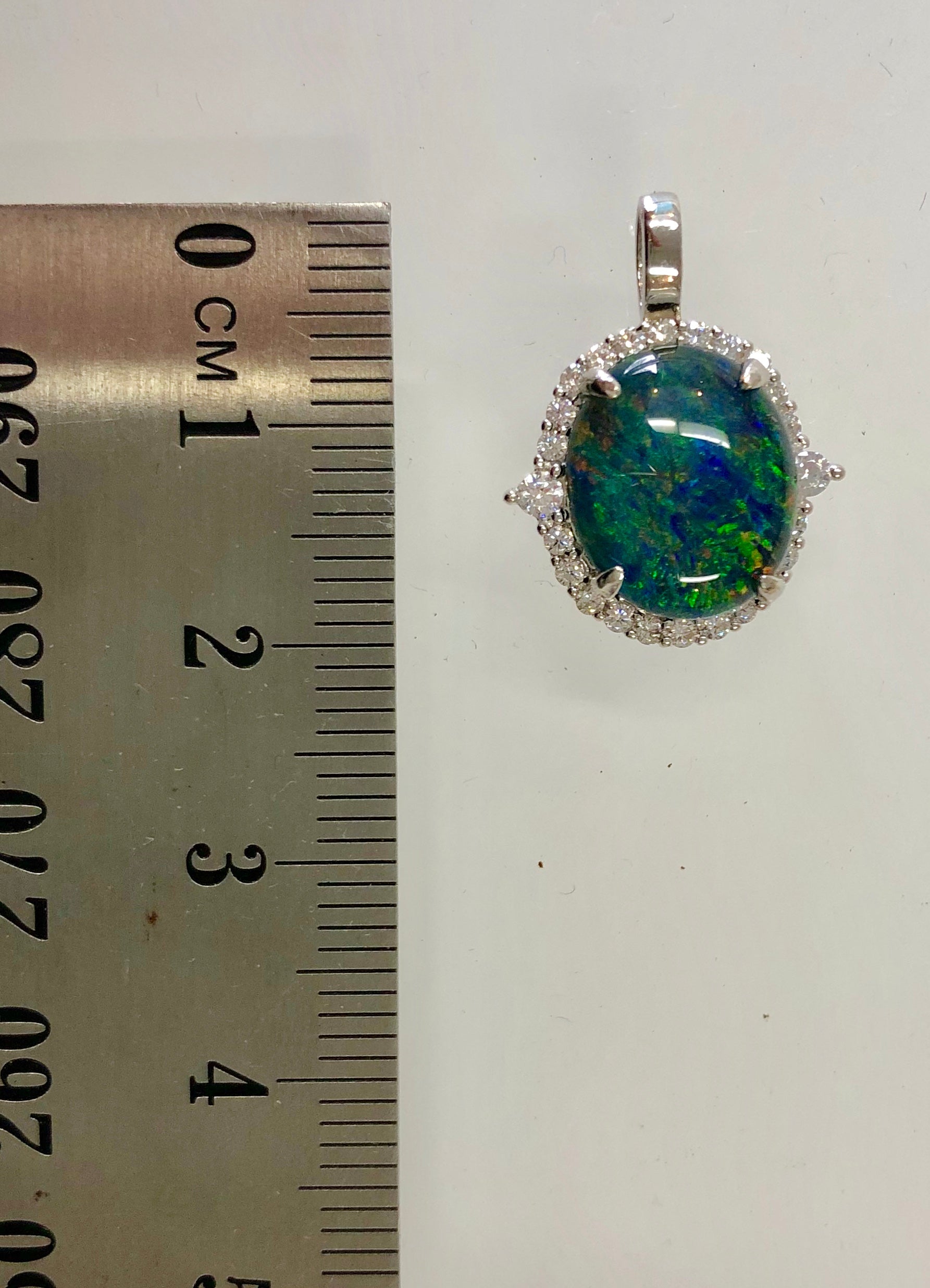 Australian Opal Halo Cluster Luxury Design - Multi Color Fire Opal Necklace - Sterling Silver White Gold Plating - Green Blue Gem Stone