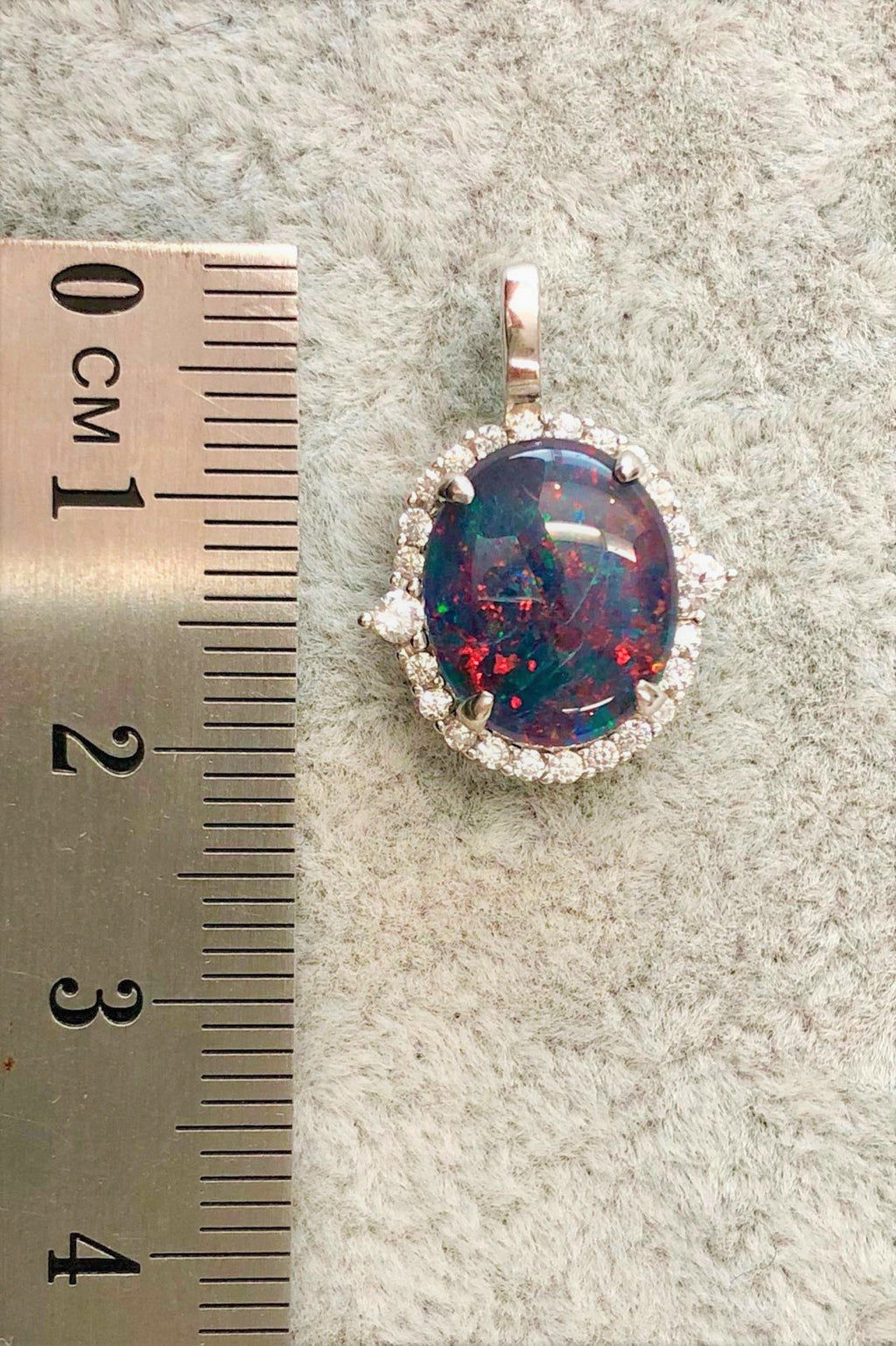 Australian Opal Halo Cluster Luxury Design - Multi Color Fire Opal Necklace - Sterling Silver White Gold Plating - Multi Color Gem Stone