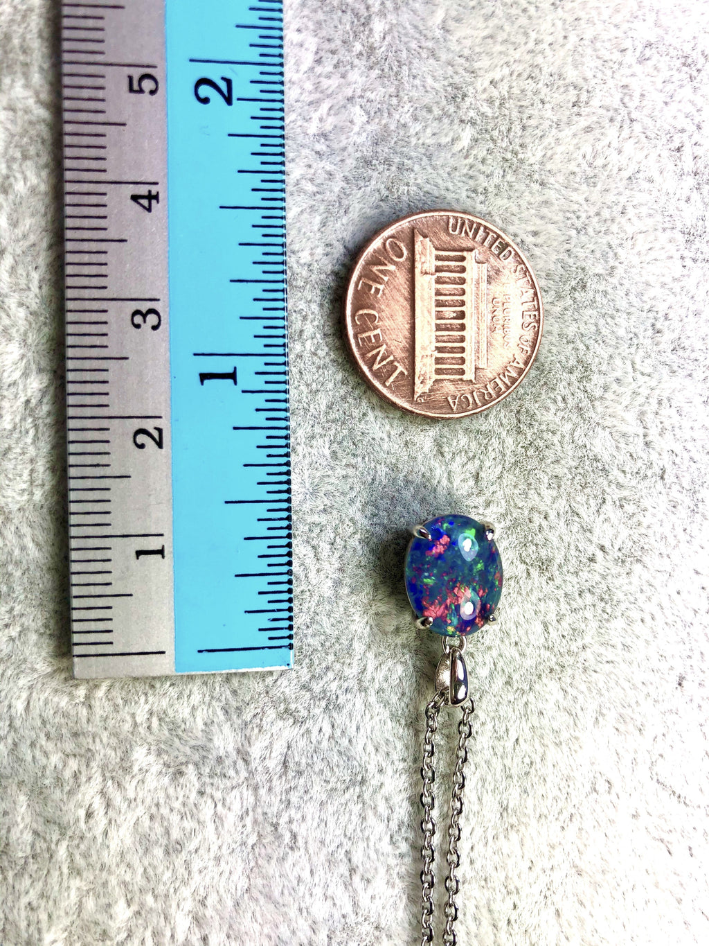 Australian Triplet Opal - Multi Color Fire Opal Necklace - Simple Design - Triplet Opal Pendant in Sterling Silver White Gold Plated