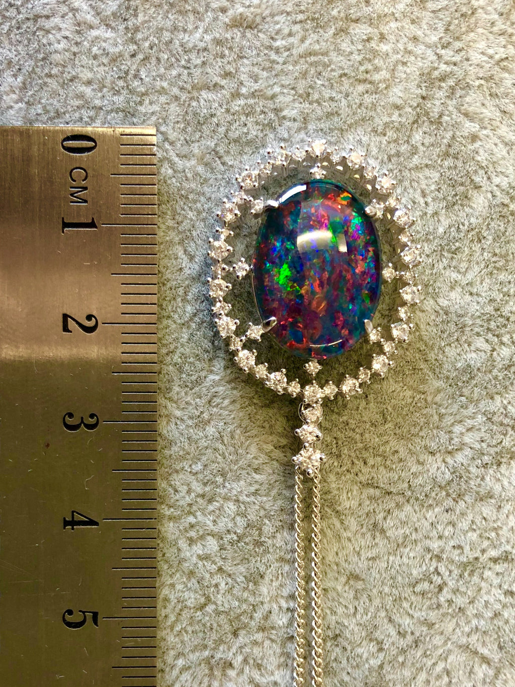 Large Australian Opal - Halo Cluster Multi Color Fire Opal Necklace - Genuine Australian Triplet Opal Necklace Pendant in Sterling Silver White Gold Plated