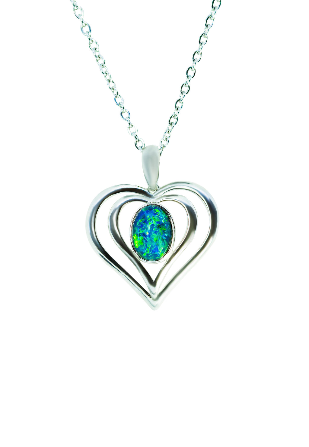 Heart Pendant in Australian Triplet Opal - Fire Opal Necklace - Genuine Australian Triplet Opal Necklace Pendant in Sterling Silver White Gold Plated