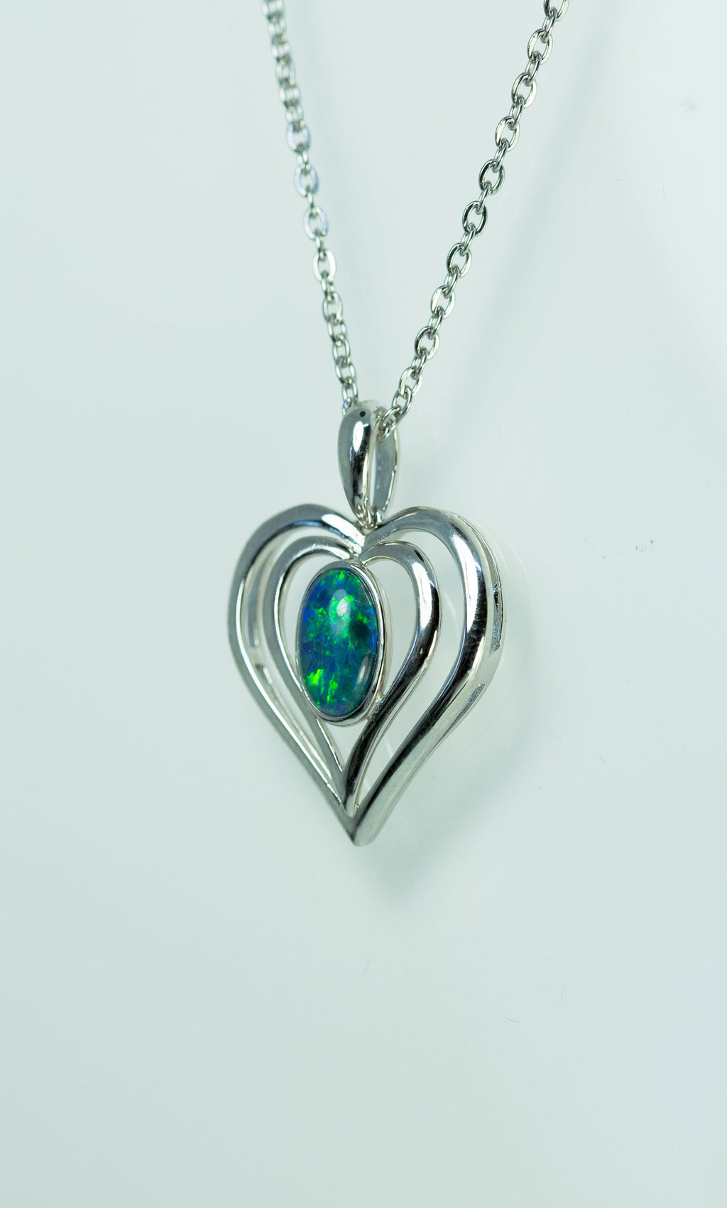 Heart Pendant in Australian Triplet Opal - Fire Opal Necklace - Genuine Australian Triplet Opal Necklace Pendant in Sterling Silver White Gold Plated