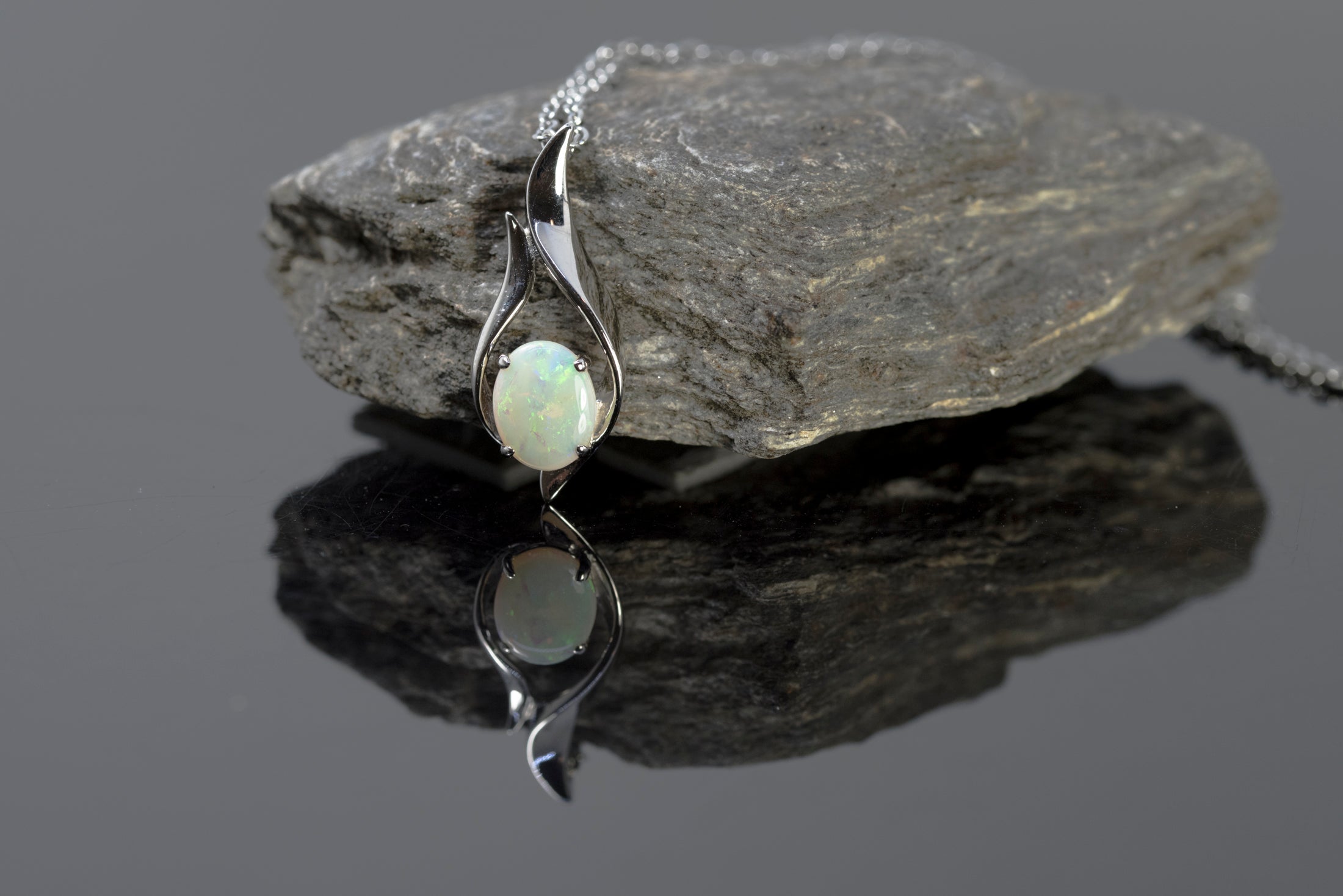 Solid Australian Opal - Authentic Multi Color Fire Opal Necklace - Australian Opal Necklace Pendant in Sterling Silver White Gold Plated