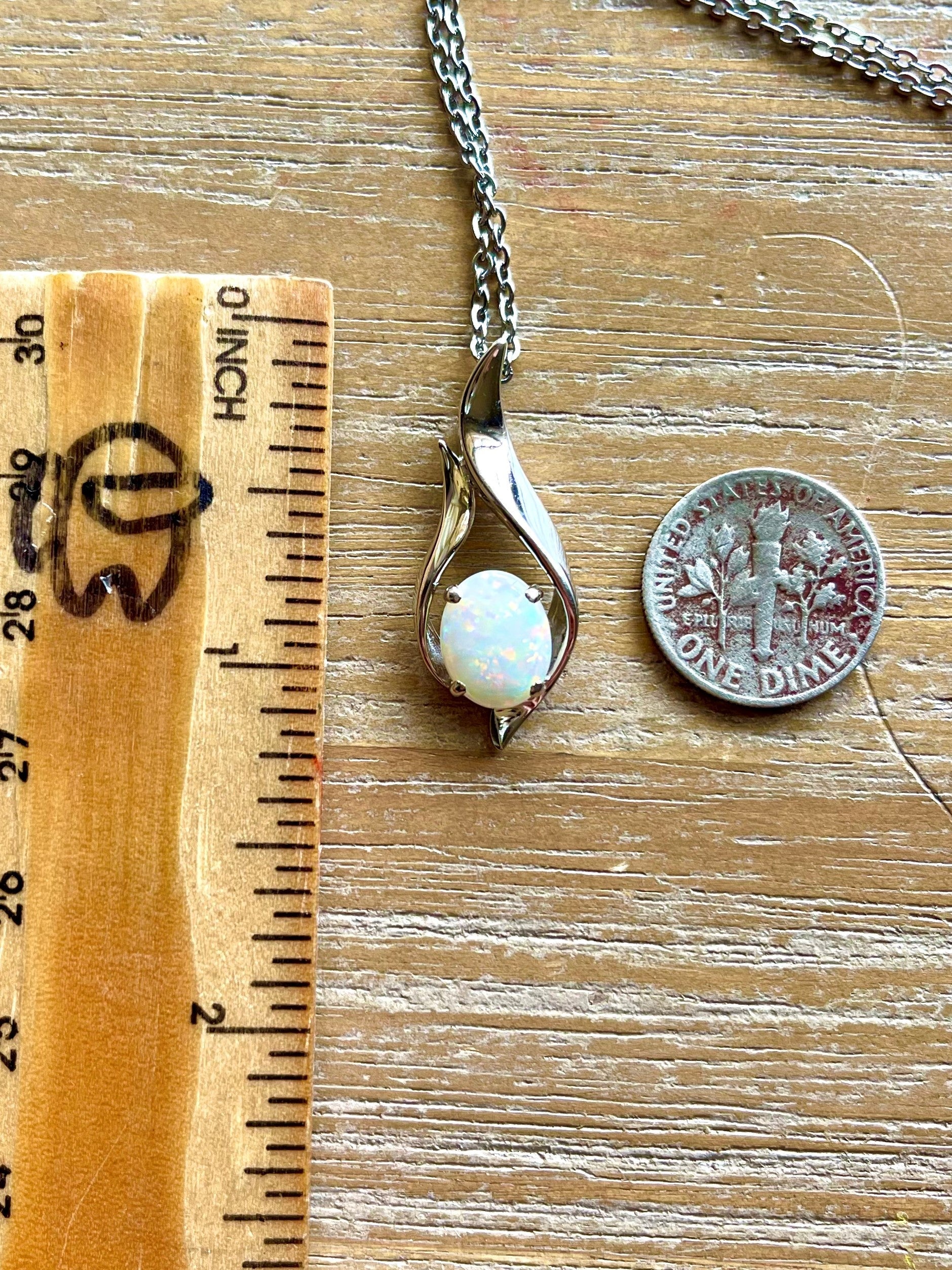 Solid Australian Opal - Authentic Multi Color Fire Opal Necklace - Australian Opal Necklace Pendant in Sterling Silver White Gold Plated