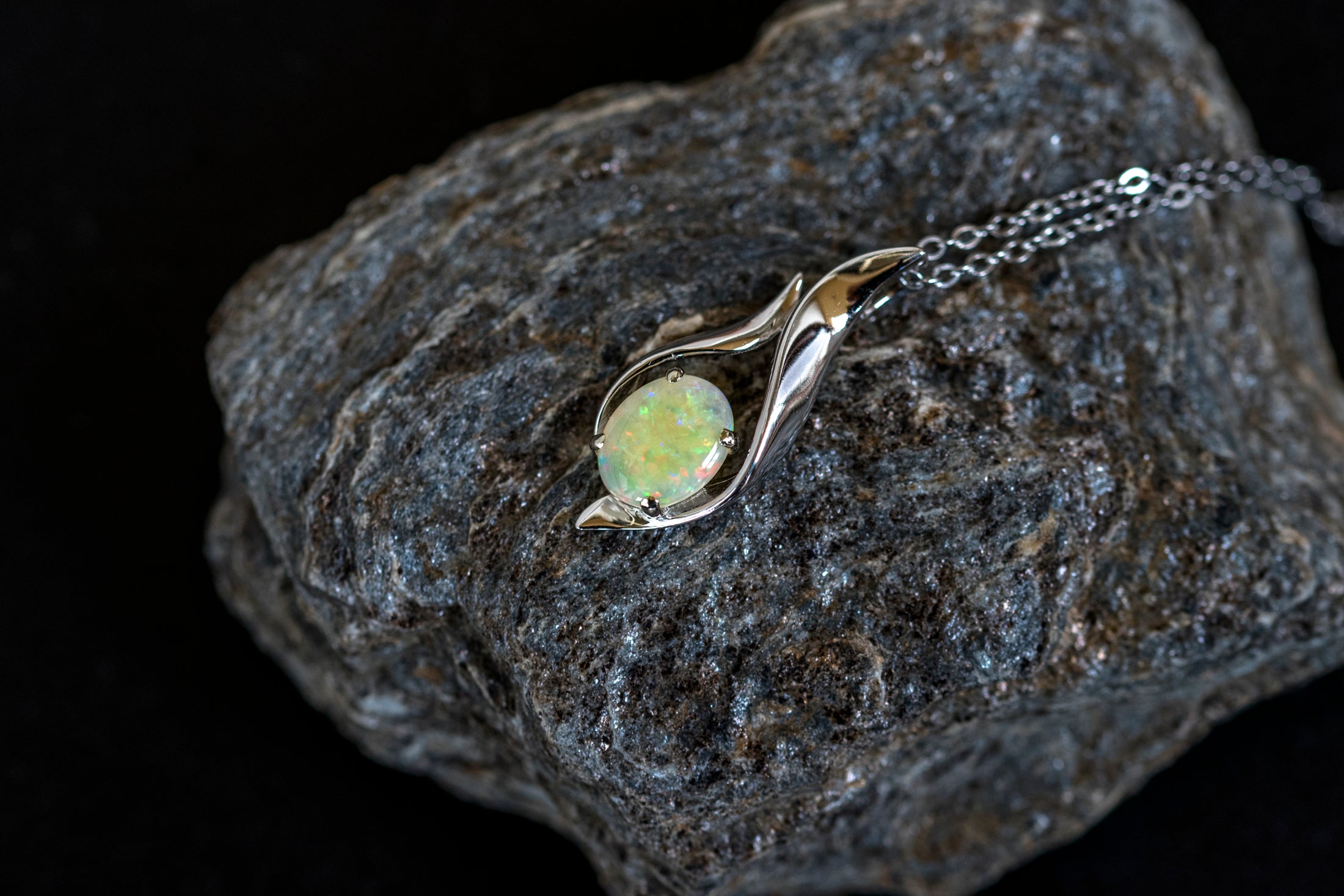 Solid Australian Opal - Genuine Multi Color Fire Opal Necklace - Australian Opal Necklace Pendant in Sterling Silver Yellow Gold Plated