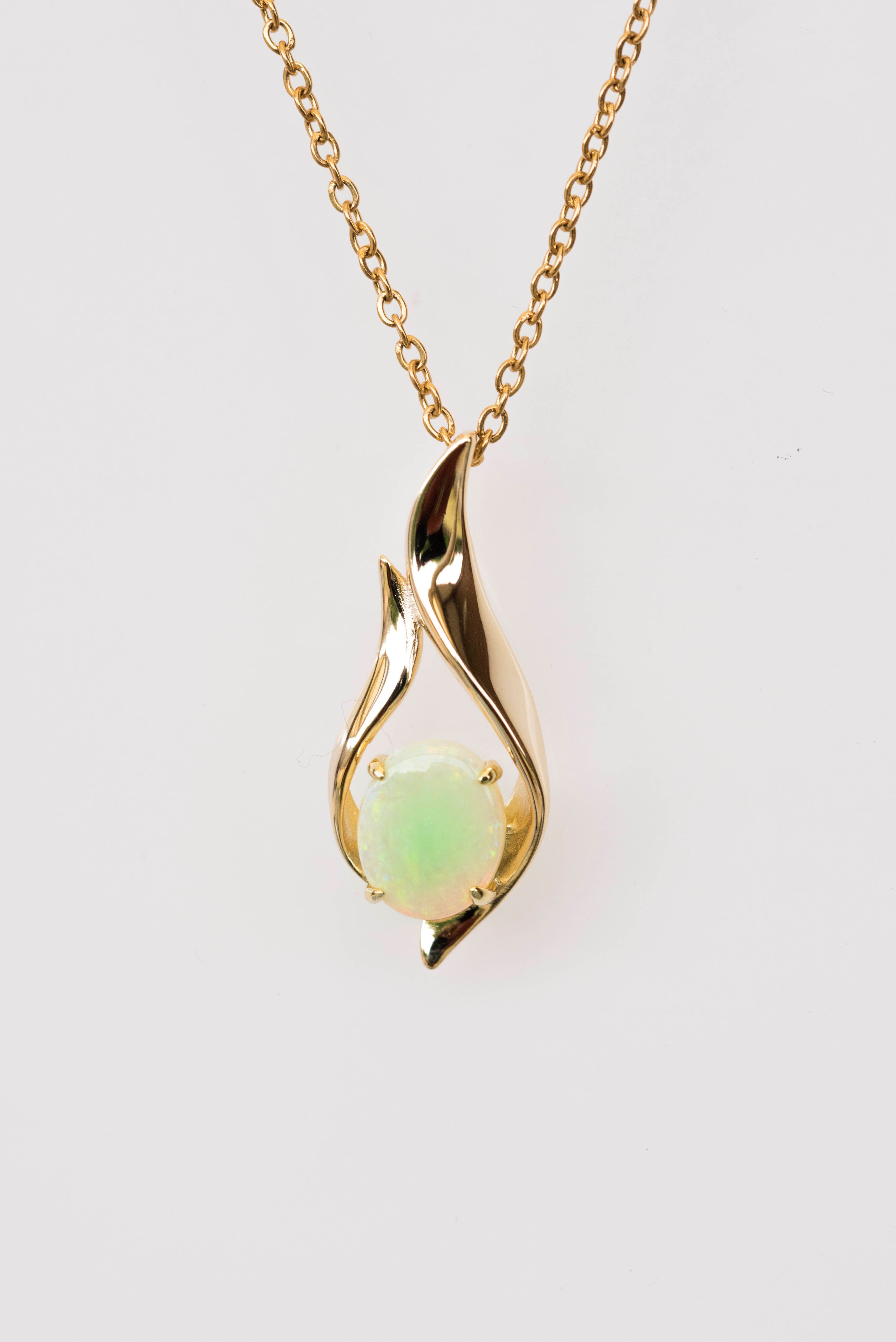 Solid Australian Opal - Genuine Multi Color Fire Opal Necklace - Australian Opal Necklace Pendant in Sterling Silver Yellow Gold Plated