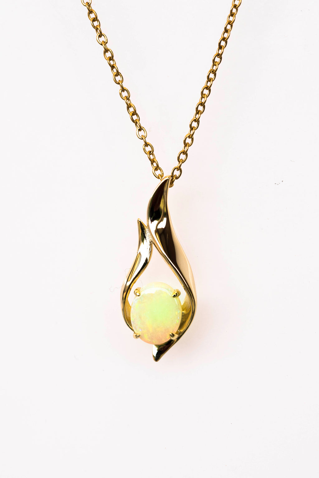 Solid Australian Opal - Genuine Multi Color Fire Opal Necklace - Australian Opal Necklace Pendant in Sterling Silver Yellow Gold Plated