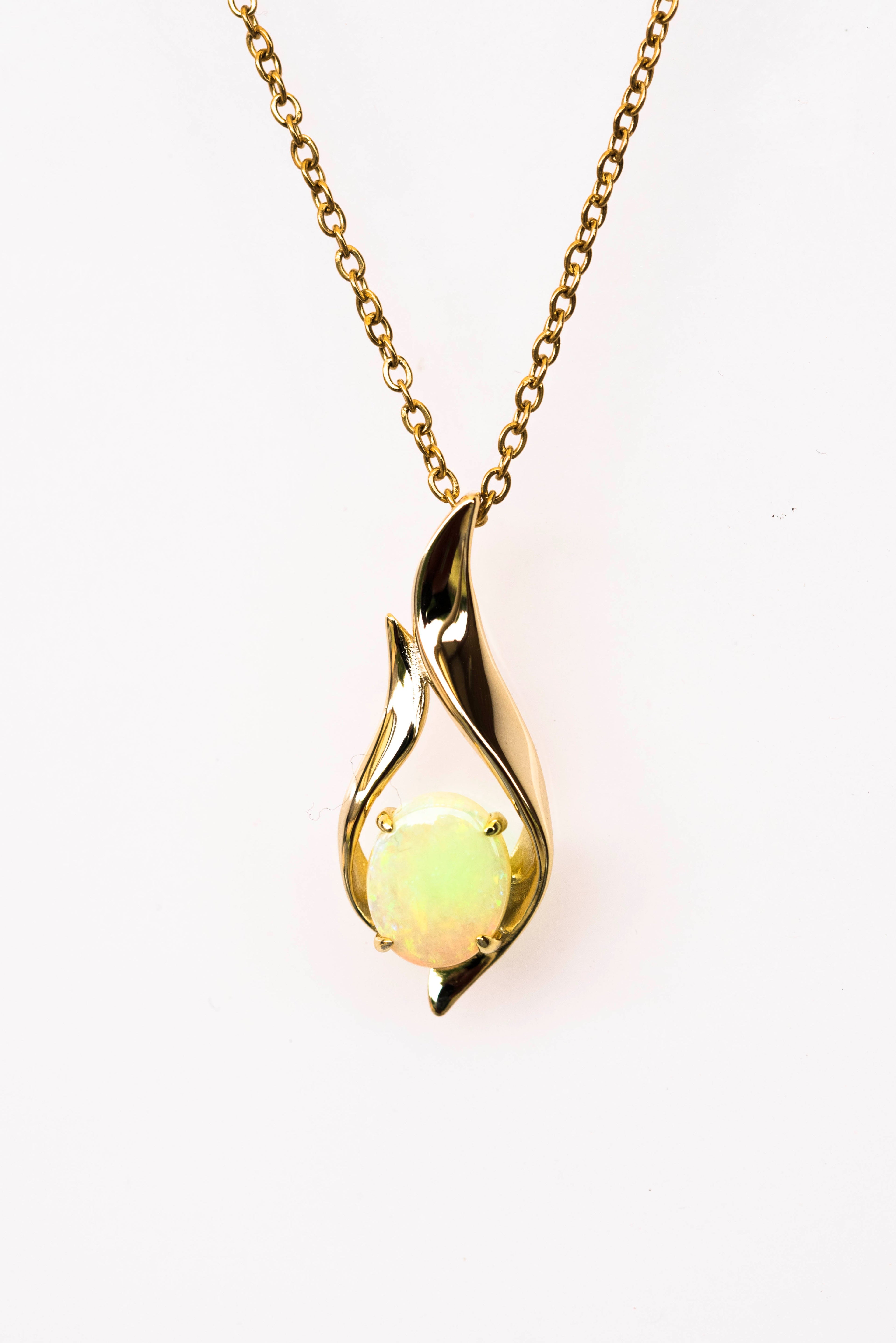 Solid Australian Opal - Genuine Multi Color Fire Opal Necklace - Australian Opal Necklace Pendant in Sterling Silver Yellow Gold Plated