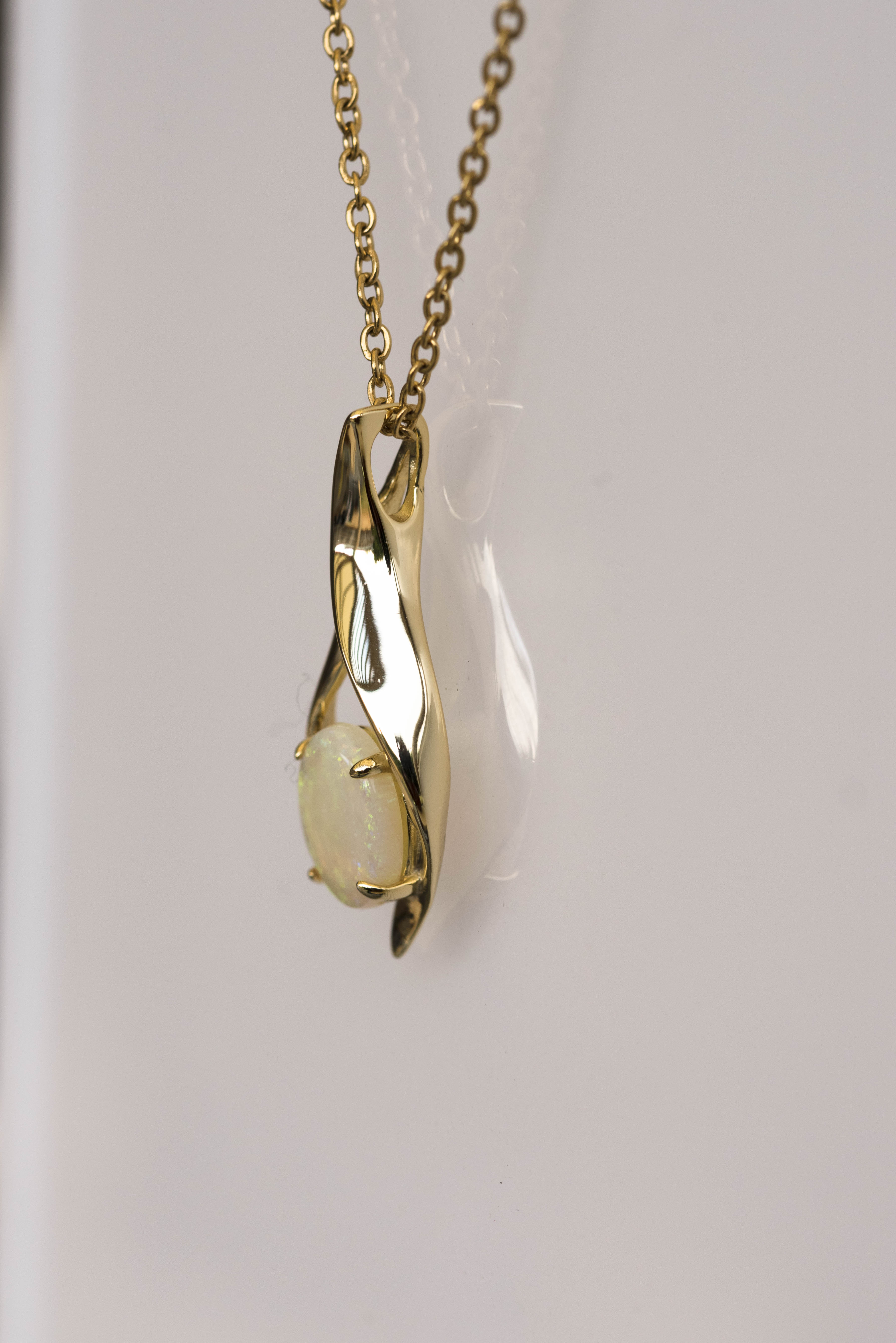 Solid Australian Opal - Genuine Multi Color Fire Opal Necklace - Australian Opal Necklace Pendant in Sterling Silver Yellow Gold Plated