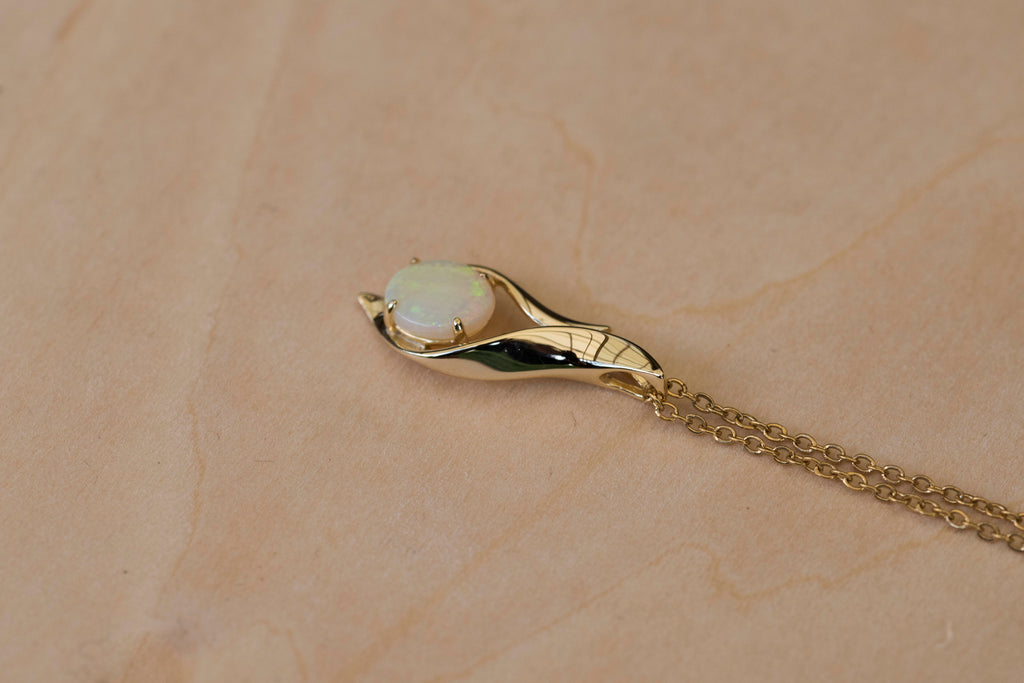 Solid Australian Opal - Genuine Multi Color Fire Opal Necklace - Australian Opal Necklace Pendant in Sterling Silver Yellow Gold Plated