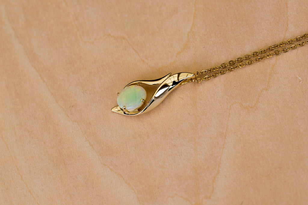 Solid Australian Opal - Genuine Multi Color Fire Opal Necklace - Australian Opal Necklace Pendant in Sterling Silver Yellow Gold Plated