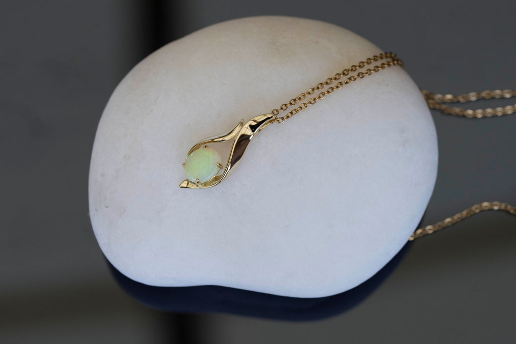 Solid Australian Opal - Genuine Multi Color Fire Opal Necklace - Australian Opal Necklace Pendant in Sterling Silver Yellow Gold Plated