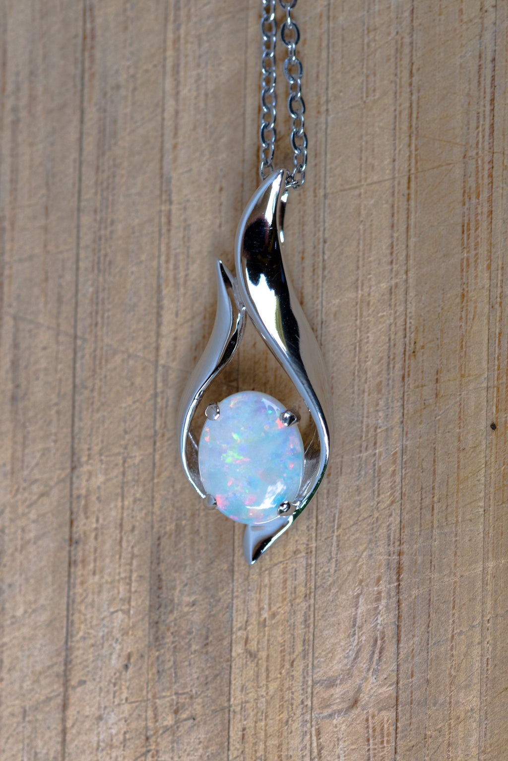Solid Australian Opal - Authentic Multi Color Fire Opal Necklace - Australian Opal Necklace Pendant in Sterling Silver White Gold Plated