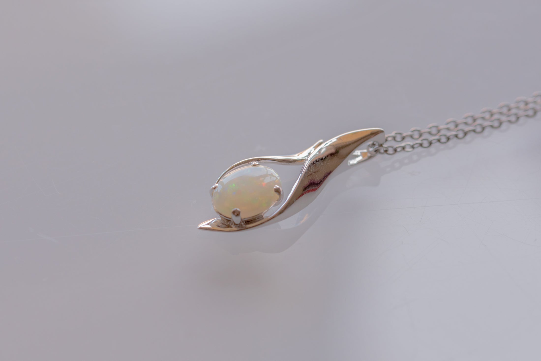 Solid Australian Opal - Authentic Multi Color Fire Opal Necklace - Australian Opal Necklace Pendant in Sterling Silver White Gold Plated