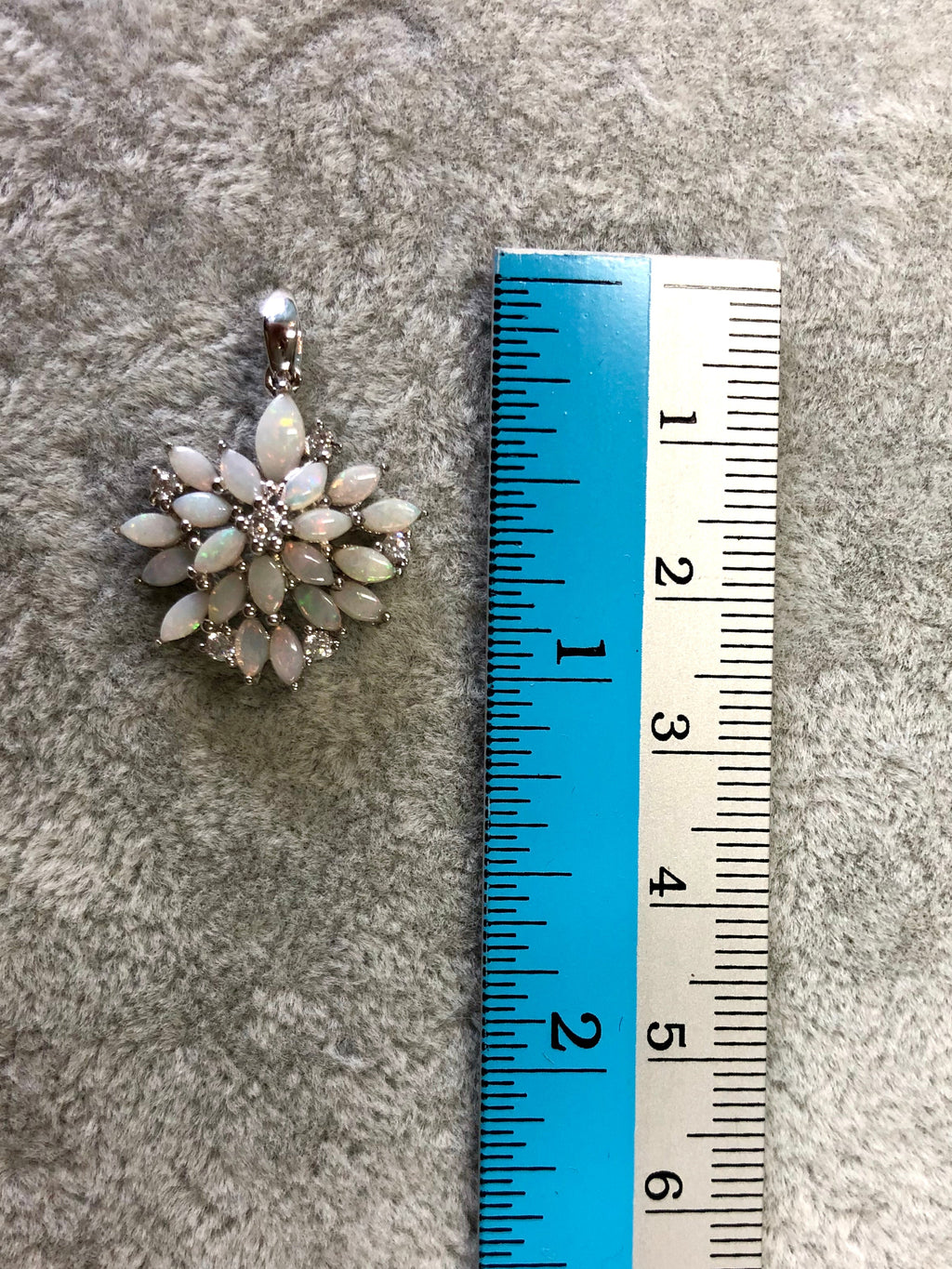 Australian Natural White Opal Necklace: Sterling Silver White Gold Plated Floral Pendant