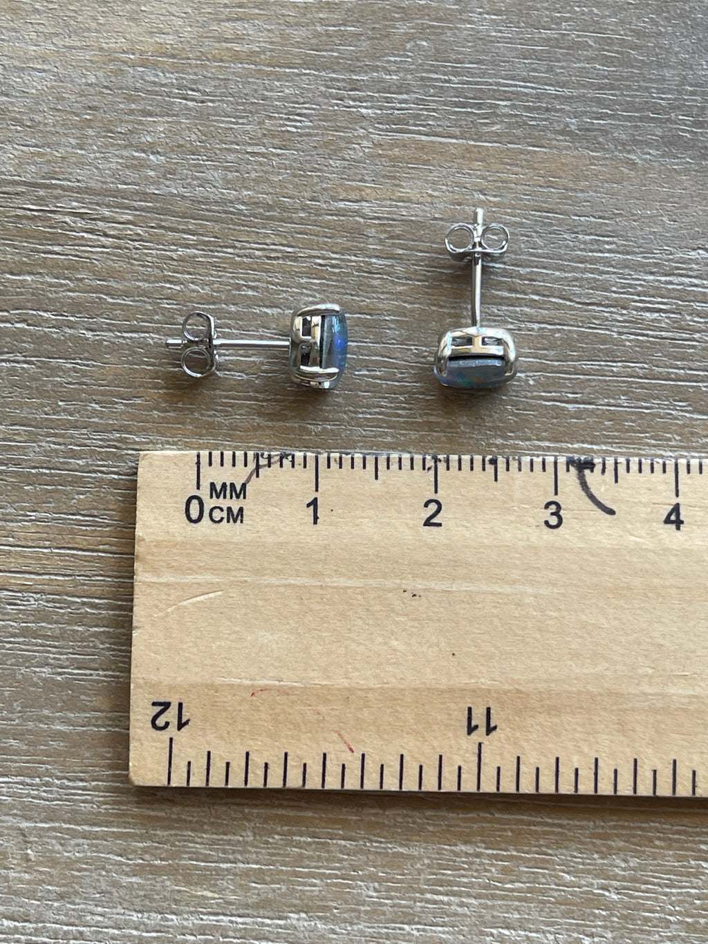 Australian Triplet Opal Earrings - Multi Color Simple Design  Fire Opal - Genuine Australian Triplet Opal Earrings in Sterling Silver White Gold Plated