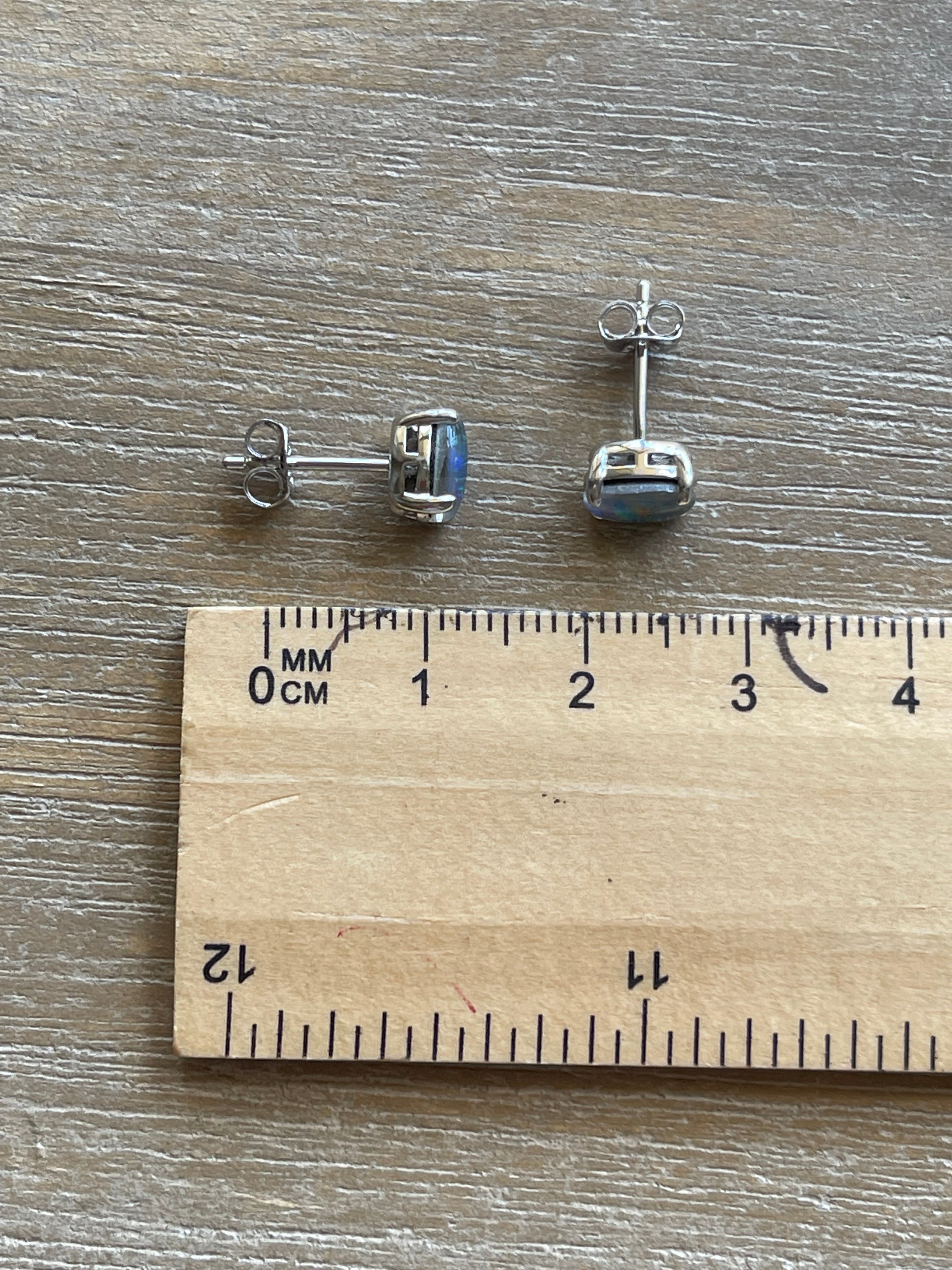 Australian Triplet Opal Earrings - Multi Color Simple Design  Fire Opal - Genuine Australian Triplet Opal Earrings in Sterling Silver White Gold Plated